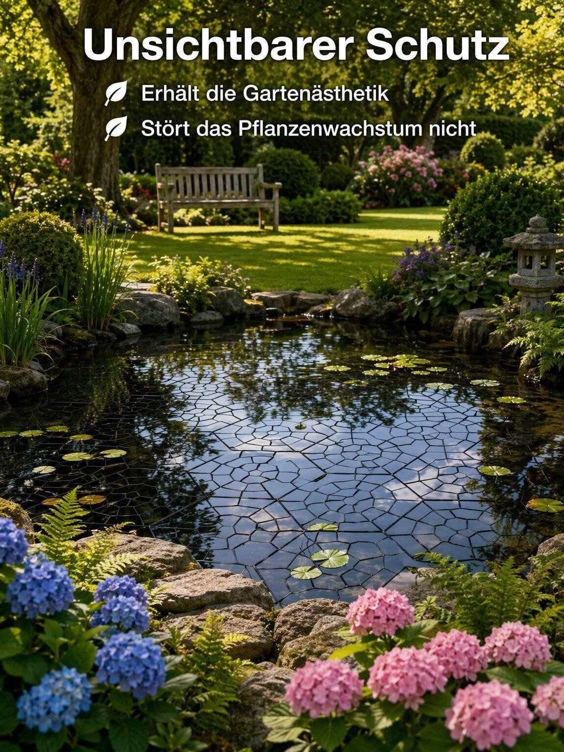 6-Eck Fischschutznetz 20-tlg. Set Teich Fischschutz Teichschoner Outdoor Gartengeräte