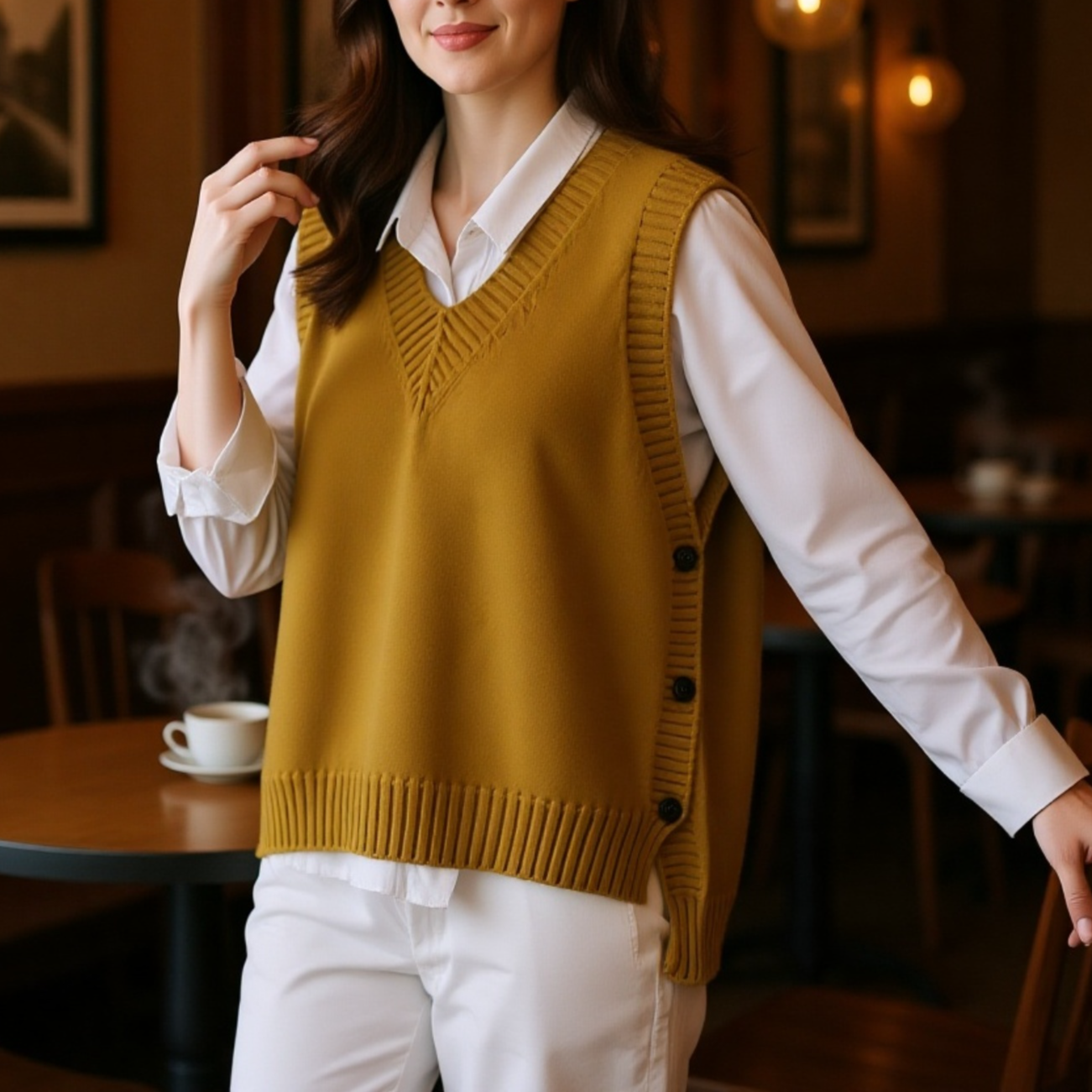 おしゃれレイヤードVネックノースリーブセーター ベスト レディース