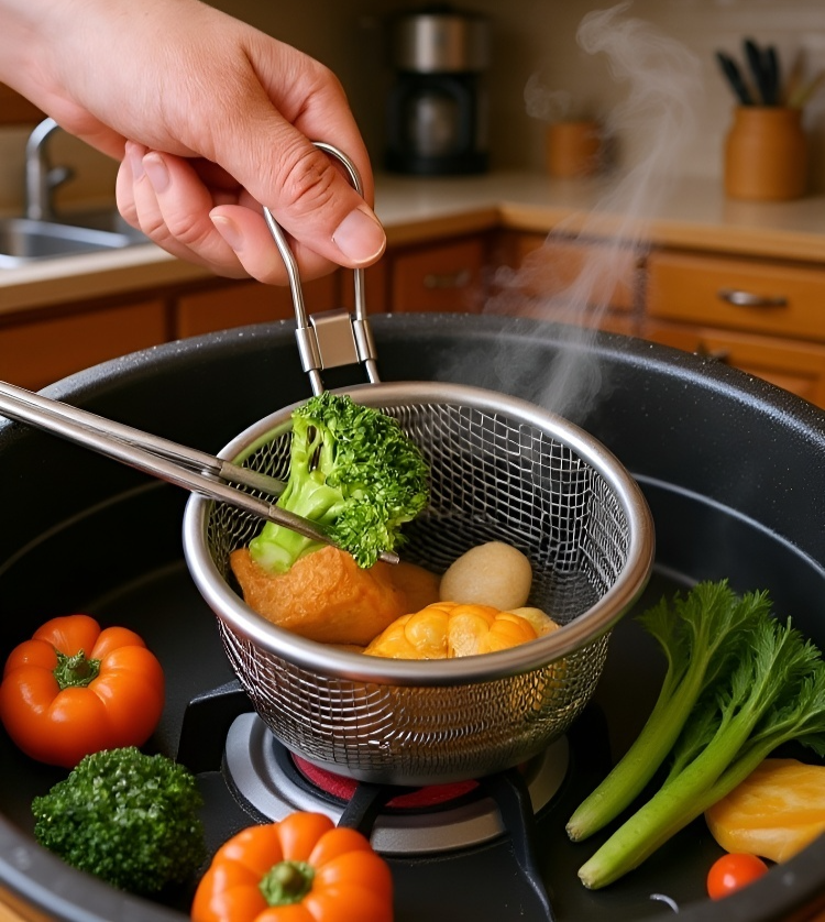 Frittiersieb mit feinem Netz für Öl-Abtropfen