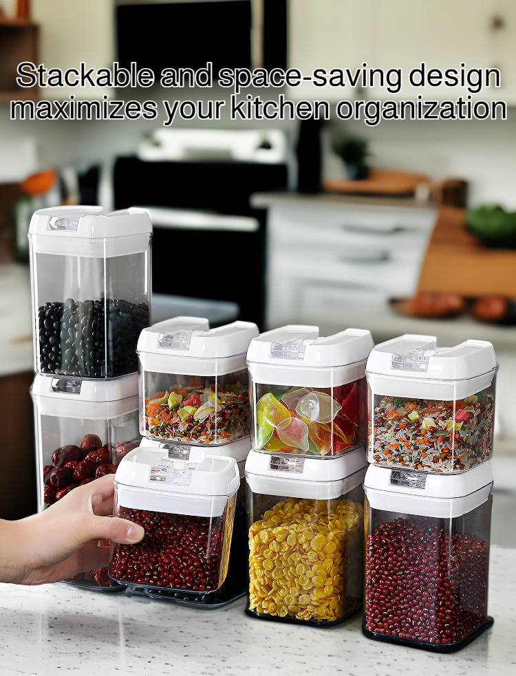 Stackable airtight food containers for kitchen storage