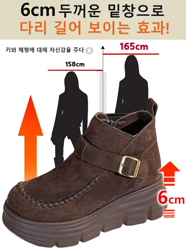 6cm 키높이 통굽 여성 앵클 부츠