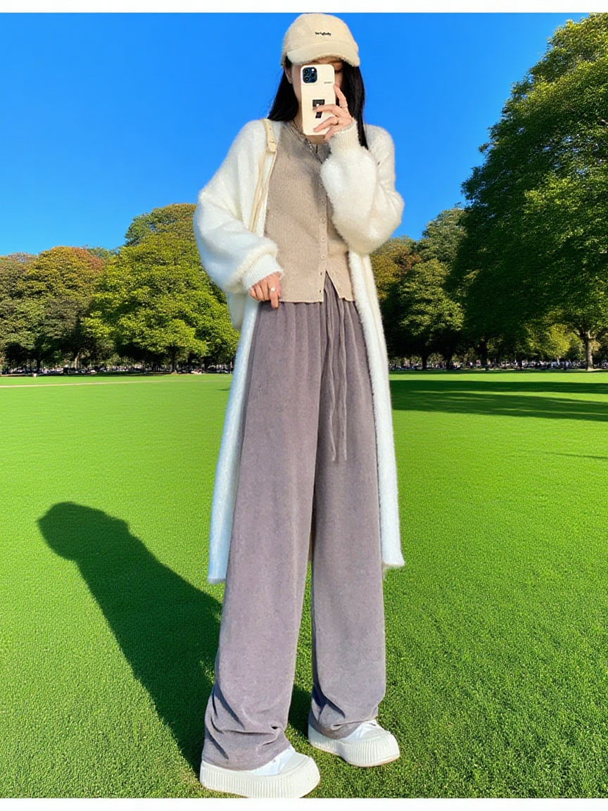 여성용 부드러운 드레이프 타월 스트레이트 팬츠【다재다능 바지】