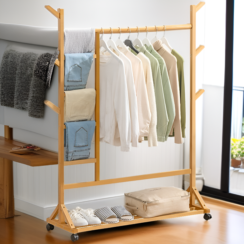 Solid Wood Clothes Hanger for Bedroom, Multifunctional Hat and Clothes Rack, Simple and Stylish