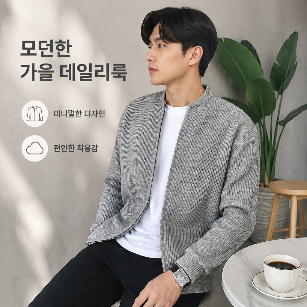 남성용 단색 니트 가디건