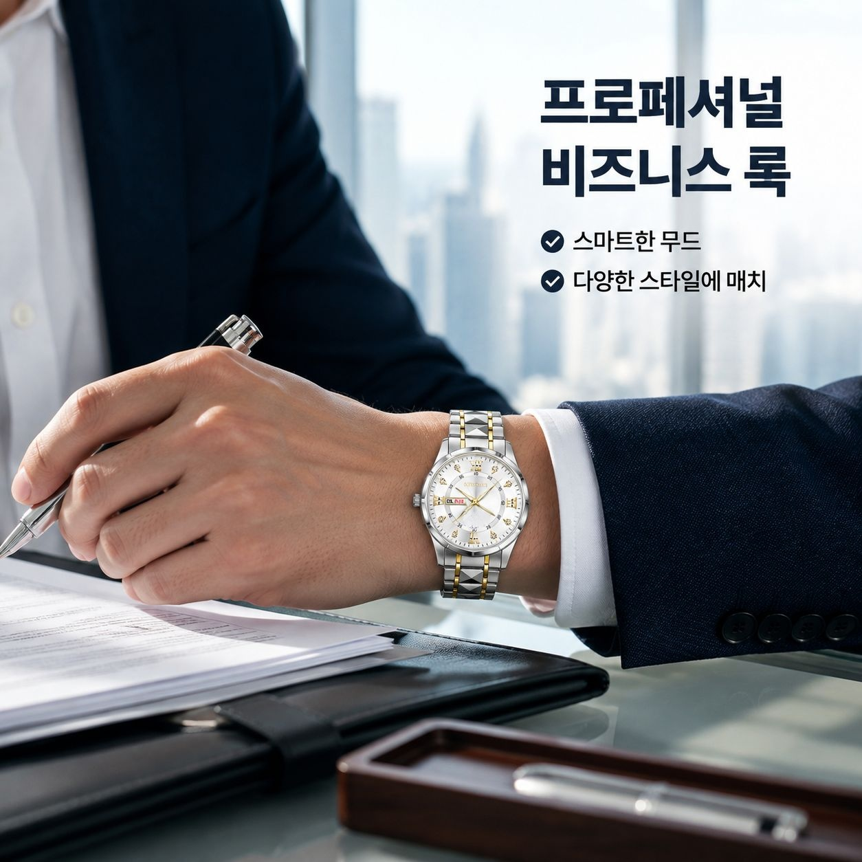 남성용 프리미엄 방수/야광 쿼츠 시계 (듀얼 캘린더 기능 포함)