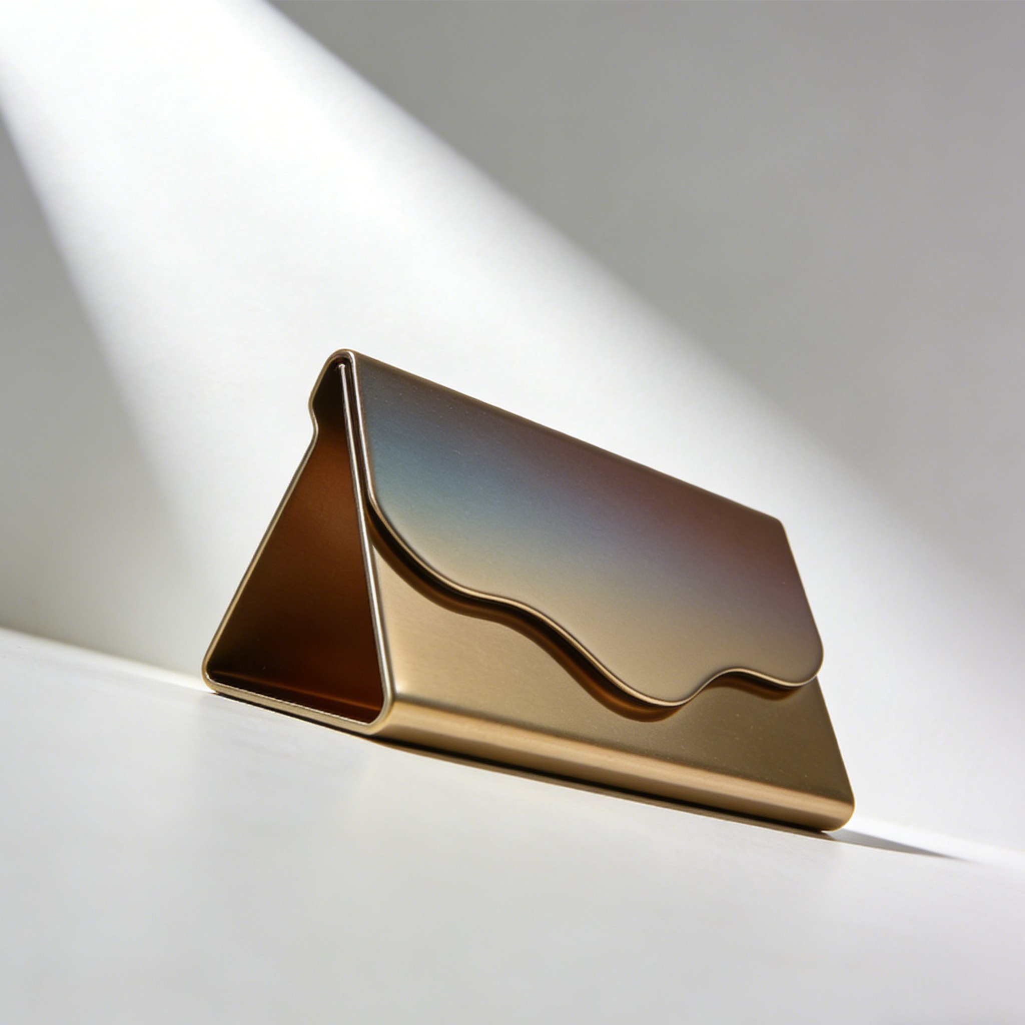 Sleek silver metal business card holder displaying cards