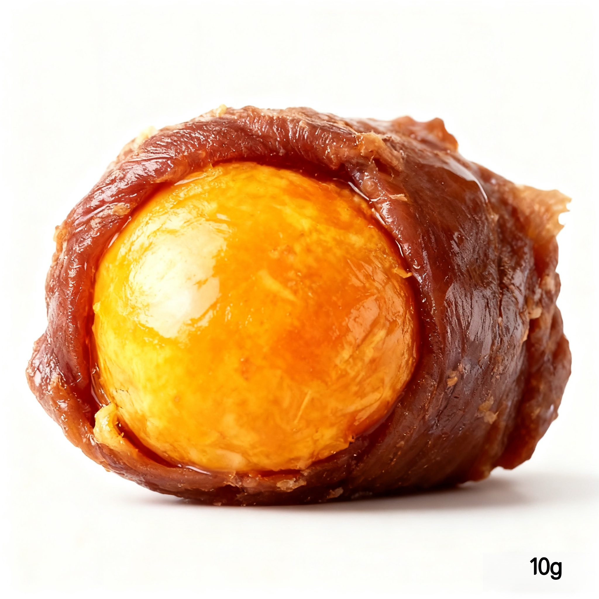 Sliced Duck Wrapped Egg Snack showing layers