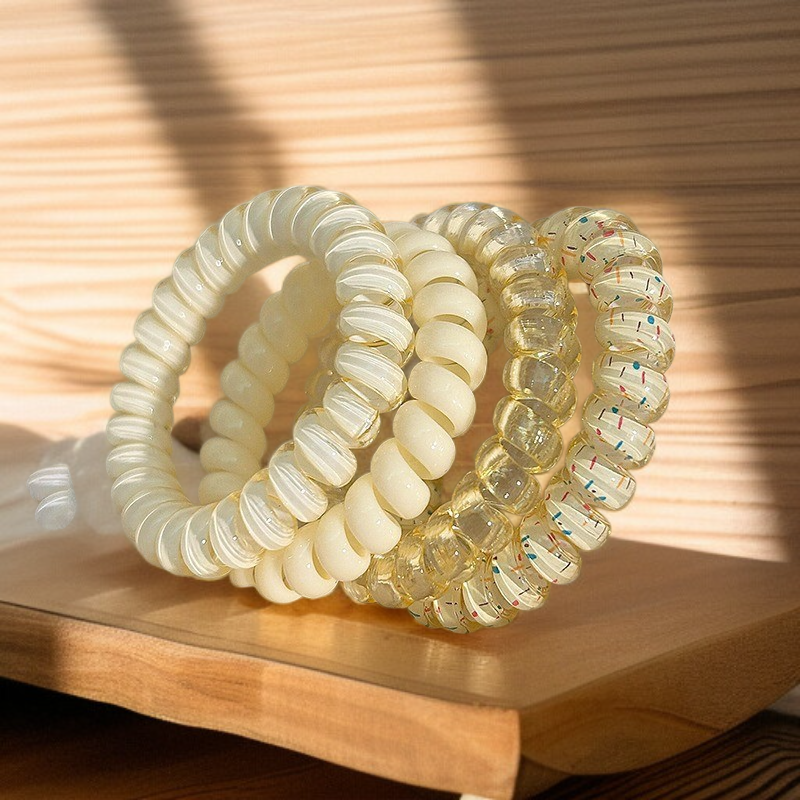 6條電話線髮圈磨砂無痕頭繩簡約皮筋