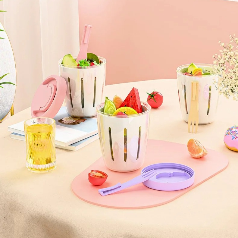 Multi-purpose Portable Fruit & Salad Cup with Fork for Picnic and Breakfast