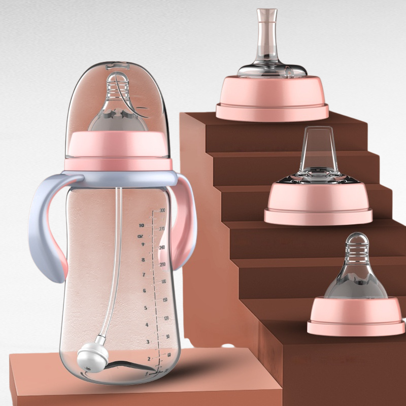 二色ハンドル広口ベビーフィーディングボトル（滑り止め設計）