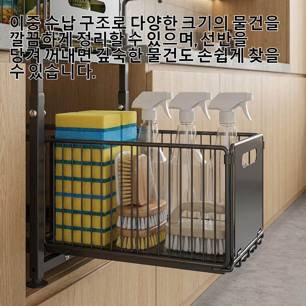 캐비닛 내부에 이중으로 당겨서 꺼낼 수 있는 수납 선반