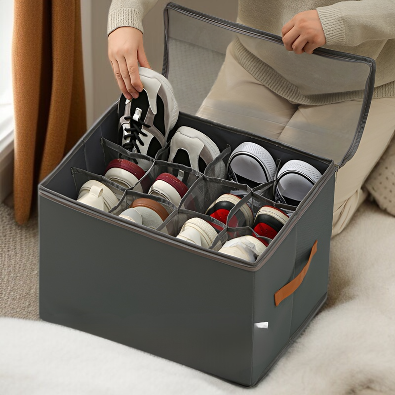 뚜껑 달린 비주얼 신발 케이스 다용도 체크 의류 수납 케이스 접이식 뚜껑 달린 비주얼 신발 케이스 신발 수납 케이스