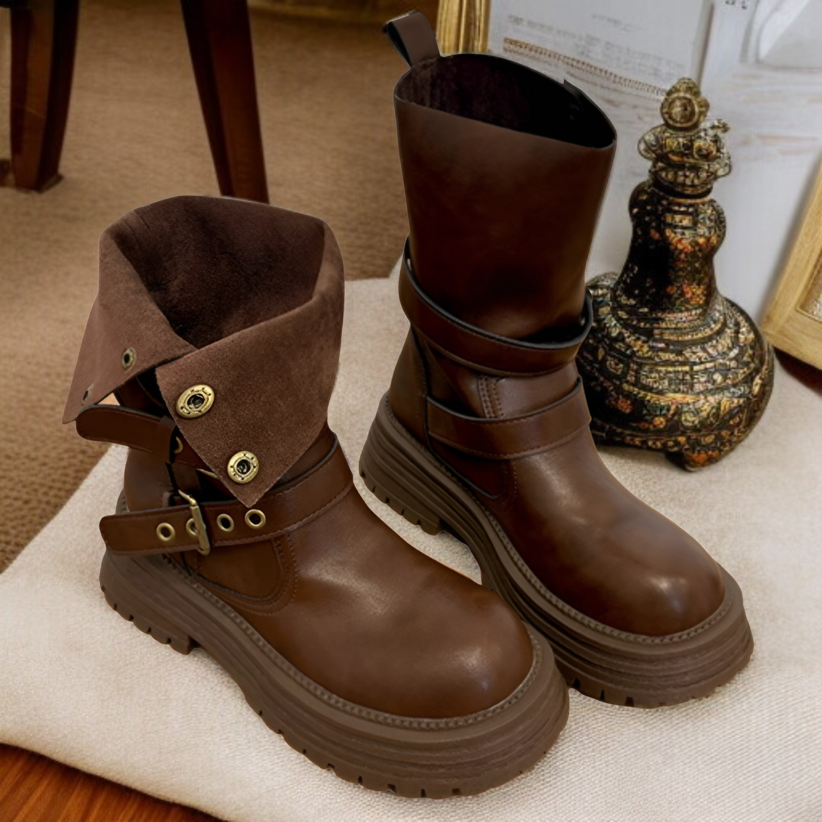 英国風ブーツ、女性用、2025年春秋新作、シングルブーツ、レトロレディースシューズ、ミドルブーツ、厚底ブラックショートブーツ