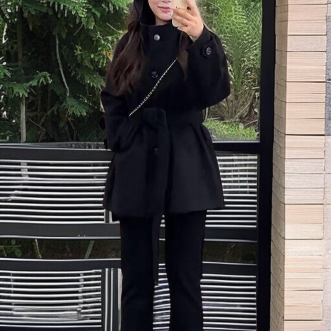 키 작은 가을 겨울 루즈핏 모직 코트 차이나 모직 코트 나른한 모직 코트