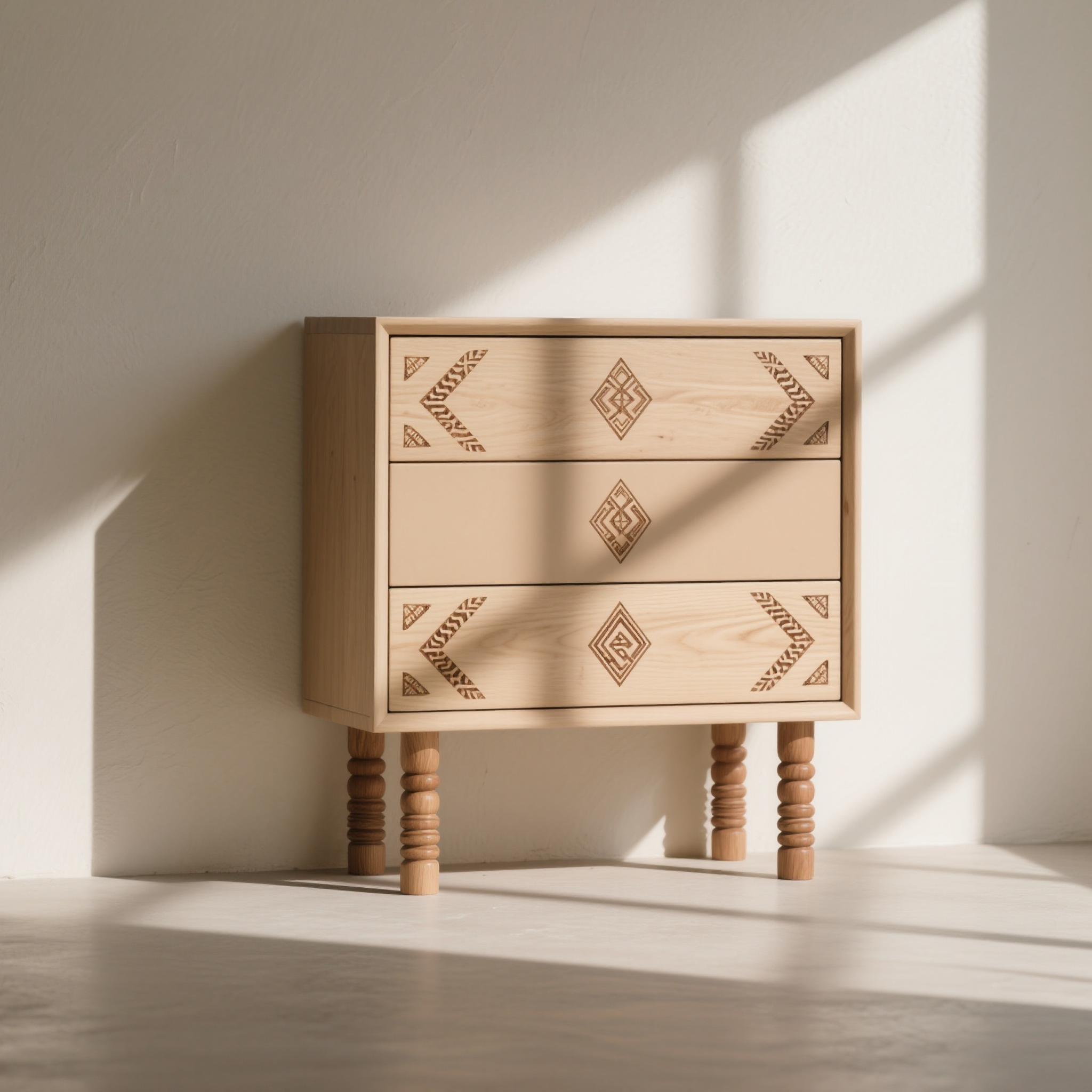 조각 무늬 소나무 3서랍장