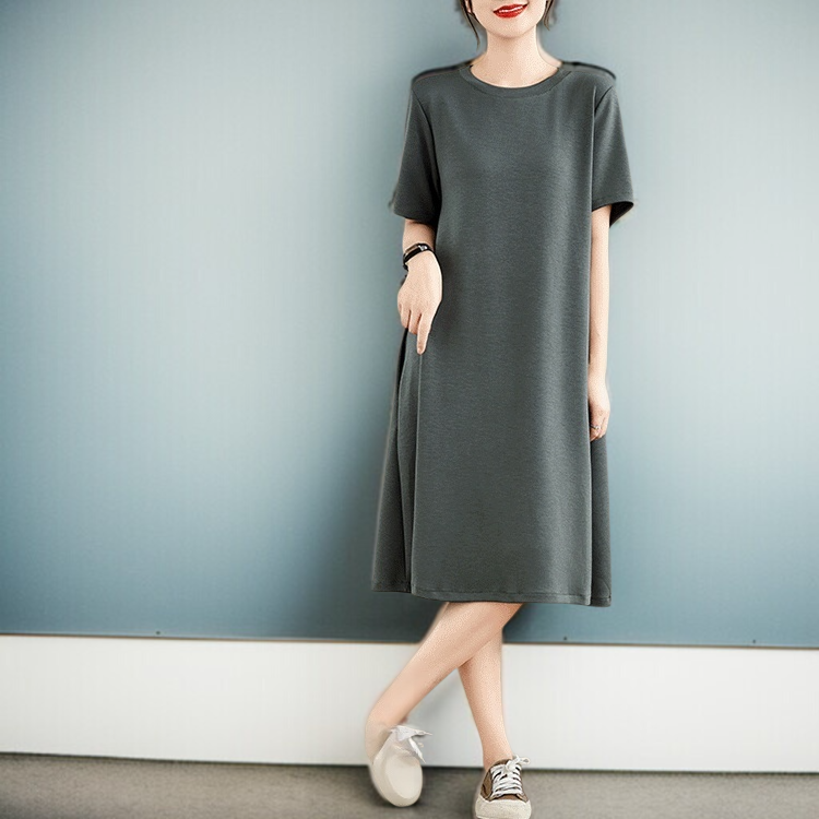 원피스 여 허리 여리여리 배 가리는 반팔 티셔츠 캐주얼 원피스