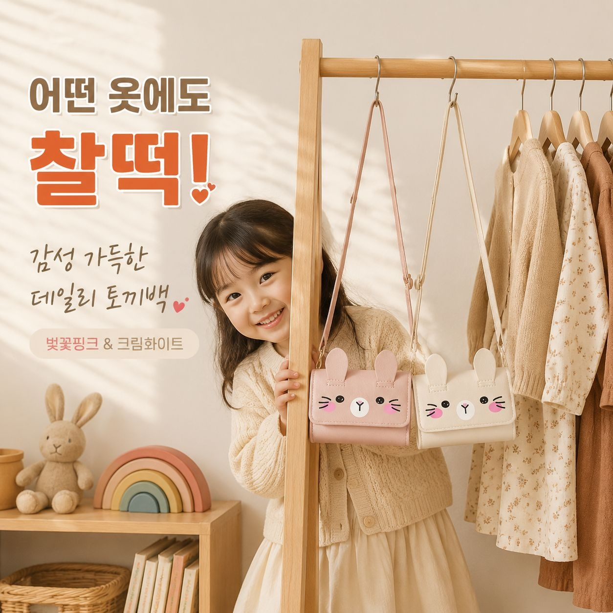 아동 귀여운 토끼 동전 지갑, 미니 크로스백