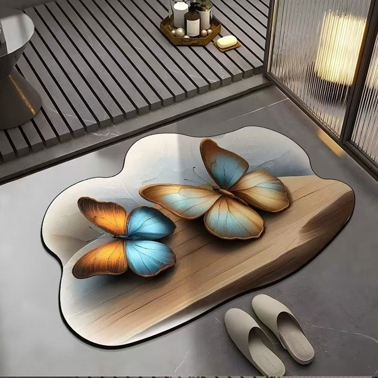 3D Butterfly Flower Diatom Mud Floor Mat