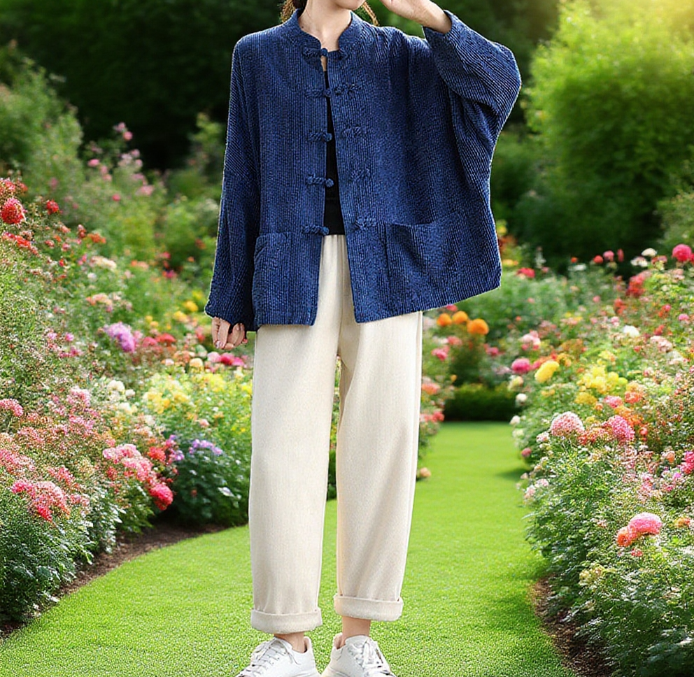 여성 겨울 아우터 코듀로이 코트 착용샷