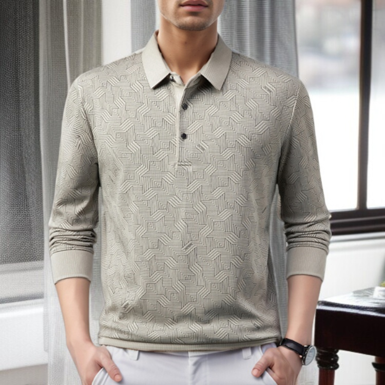 중년 남성 캐주얼 레깅스 긴팔 자카드 캐주얼 셔츠 실크 터틀넥 레깅스