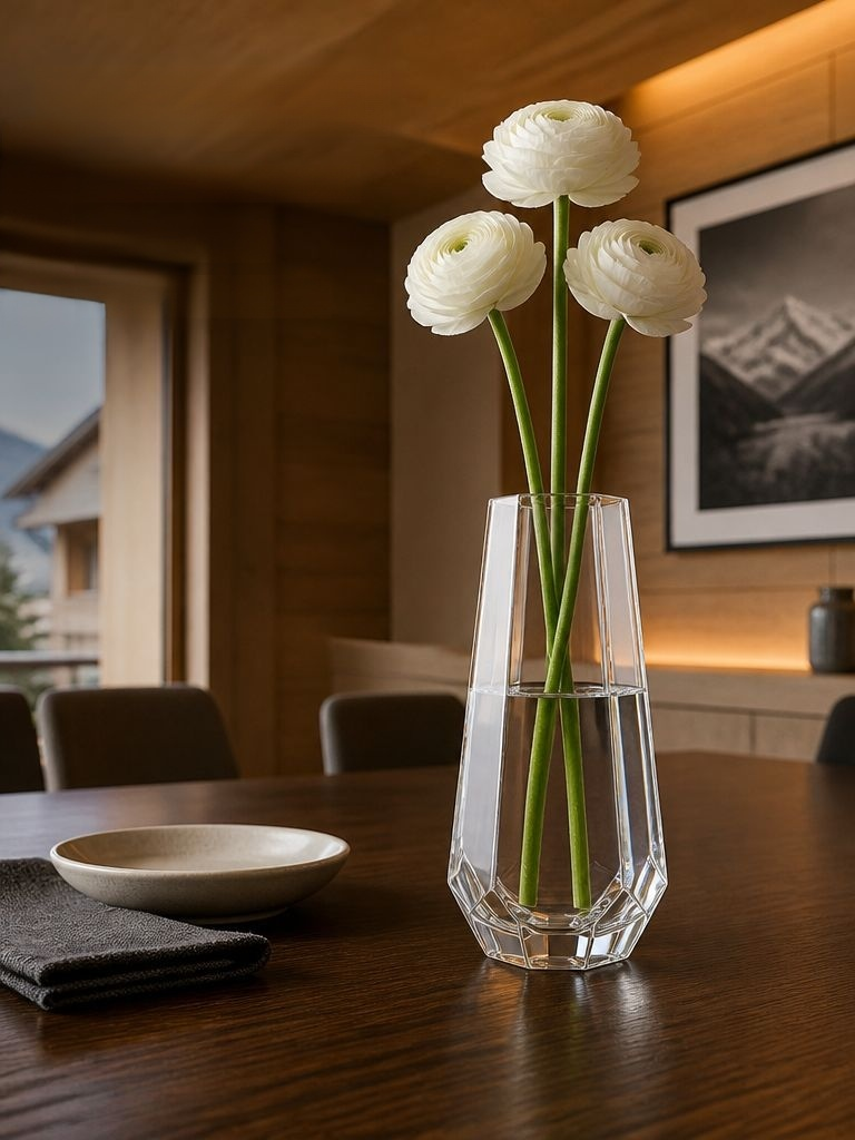 Glasvase mit weiter Öffnung für Blumen und Zweige