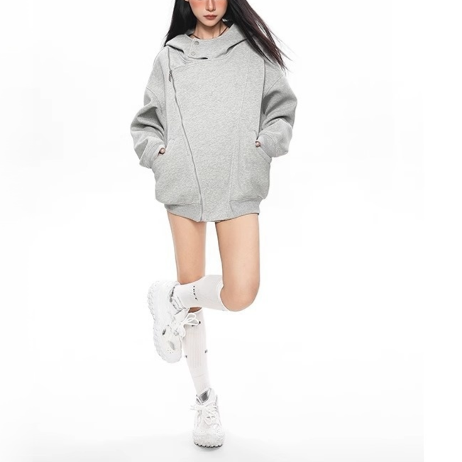 루즈핏 더블 지퍼 후드티