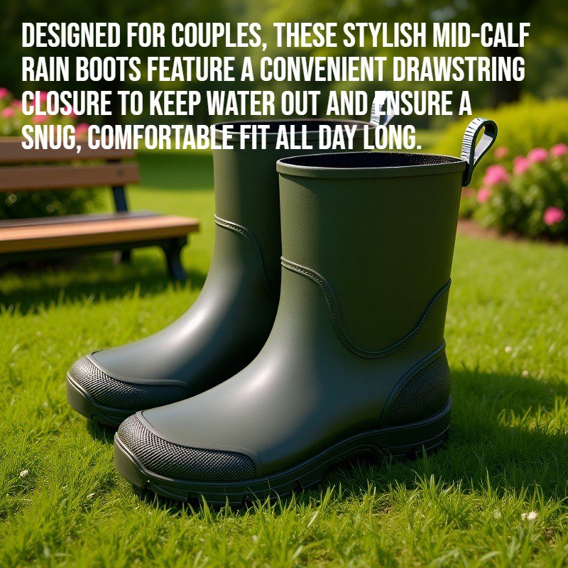 Couple Outdoor Drawstring Anti-slip Waterproof Mid-calf Rain Boots