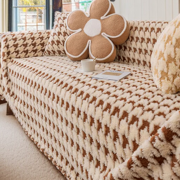 タイガーバードパターンウールカバーフルカバーソファタオル冬オールインクルーシブユニバーサルぬいぐるみソファブランケット千鳥格子ウールカバー