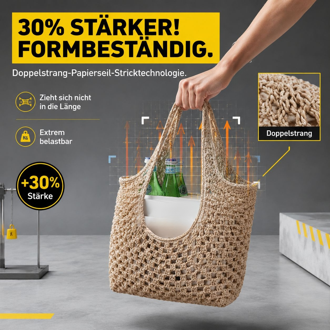 Sommerliche vielseitige Strohumhängetasche, leichte Tasche aus Papierkordel