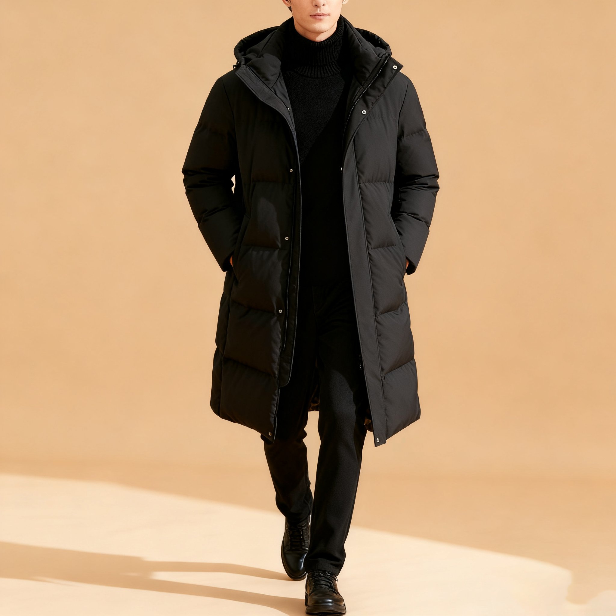 ロング丈フード付き中綿コート