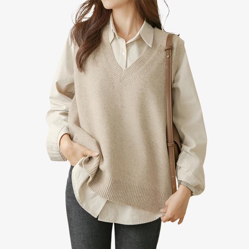 新しいゆったりとしたノースリーブニットトップ、2024年春のファッション、新しい中国風、韓国風、Vネックニットカーディガン。