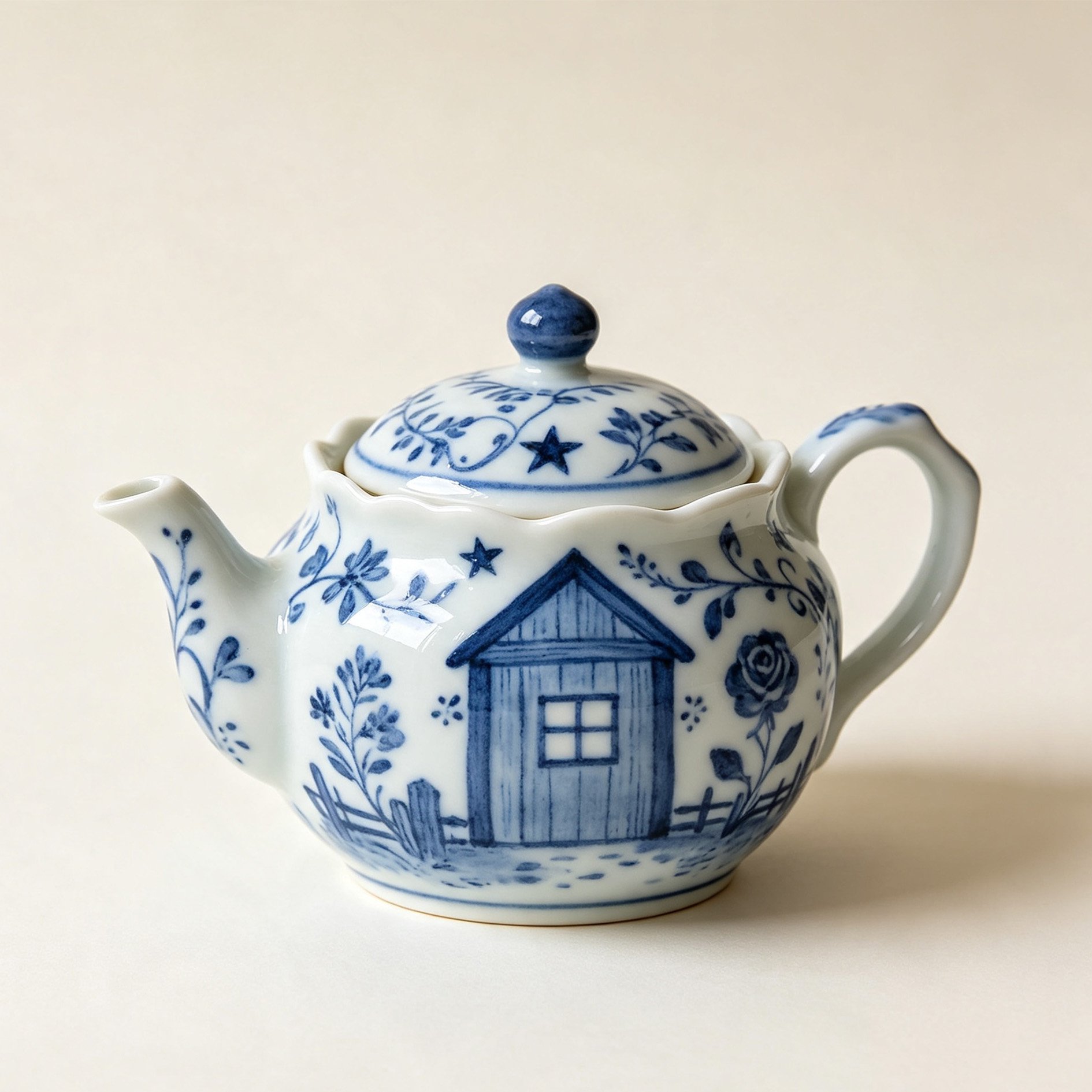 Blue and White Porcelain Teapot with floral pattern