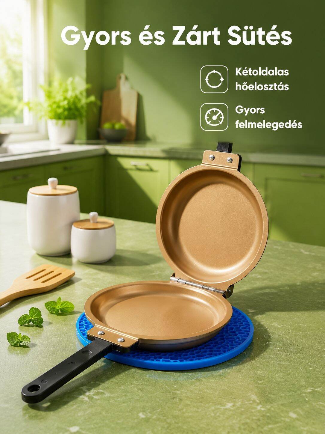 Többfunkciós dupla oldalas serpenyő tojás és steak sütéséhez