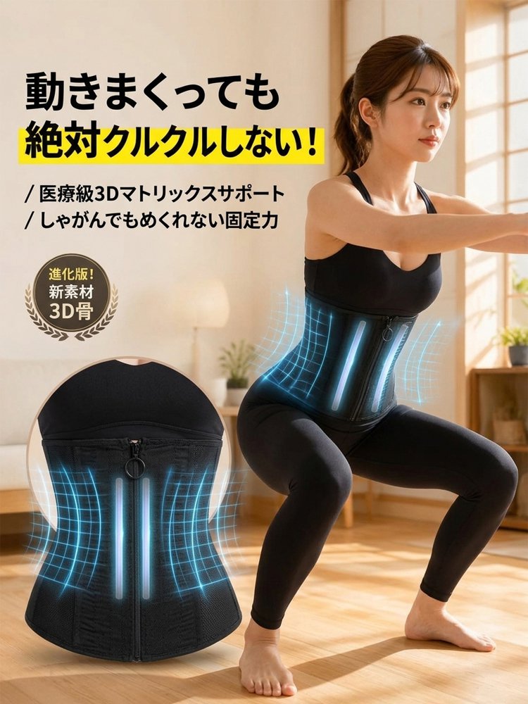 【3D人間工学サポート】ファスナー式補正ベルト