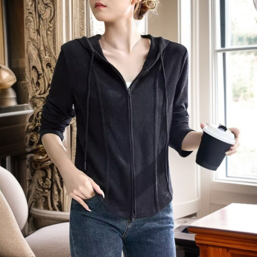 여성용 지퍼 후드 카디건