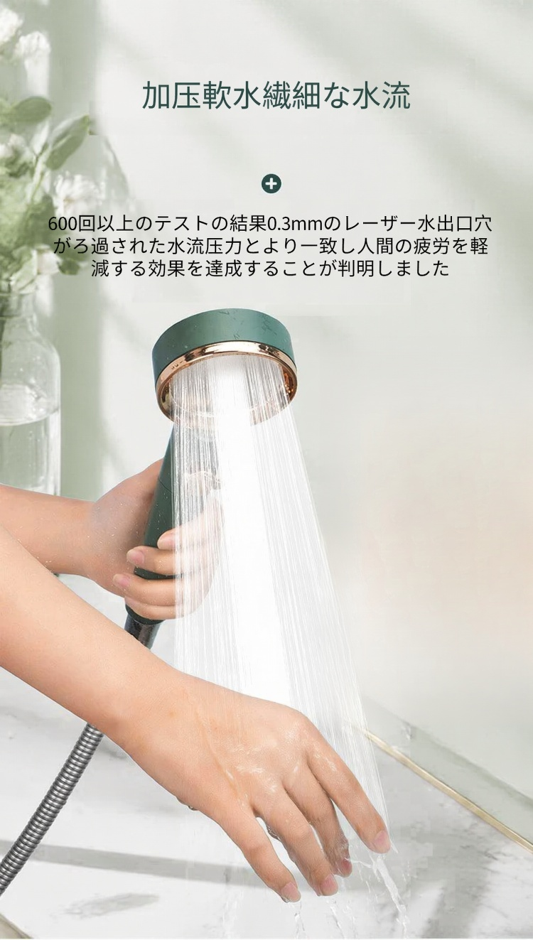 美肌効果をもたらすシャワーヘッドの水流イメージ