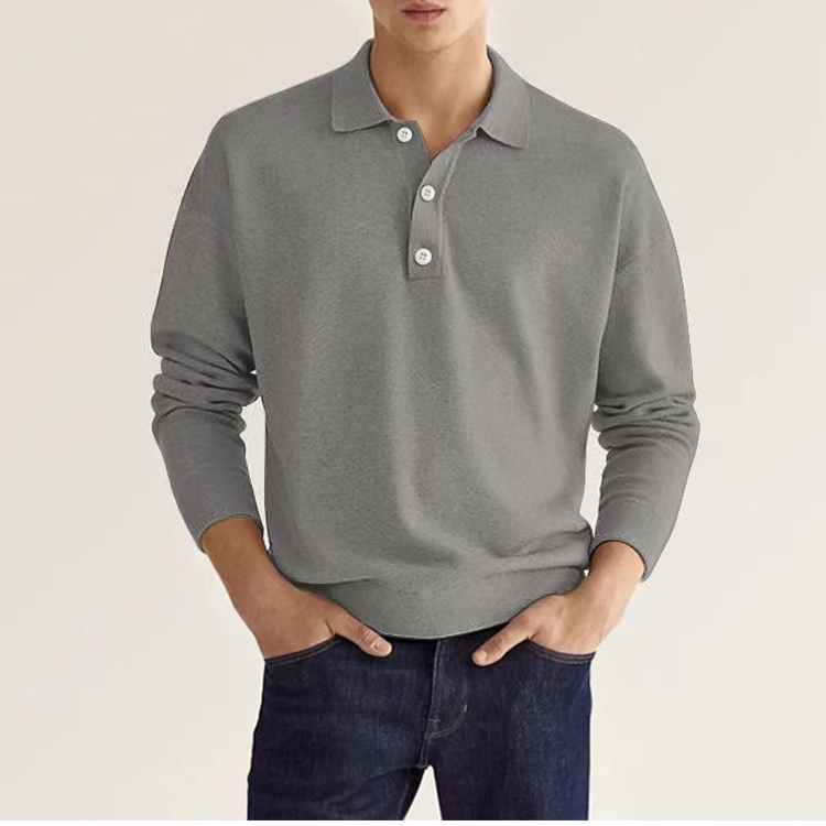 男士休閒長袖翻領襯衫 時尚紐扣上衣