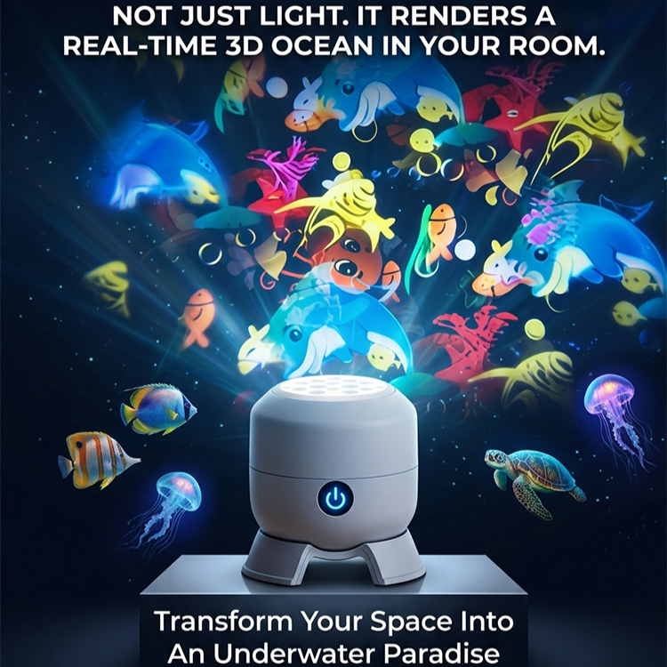 AI Immersive Holographic Ocean Lamp | Real-Time Fluid Dynamics | Room Decor