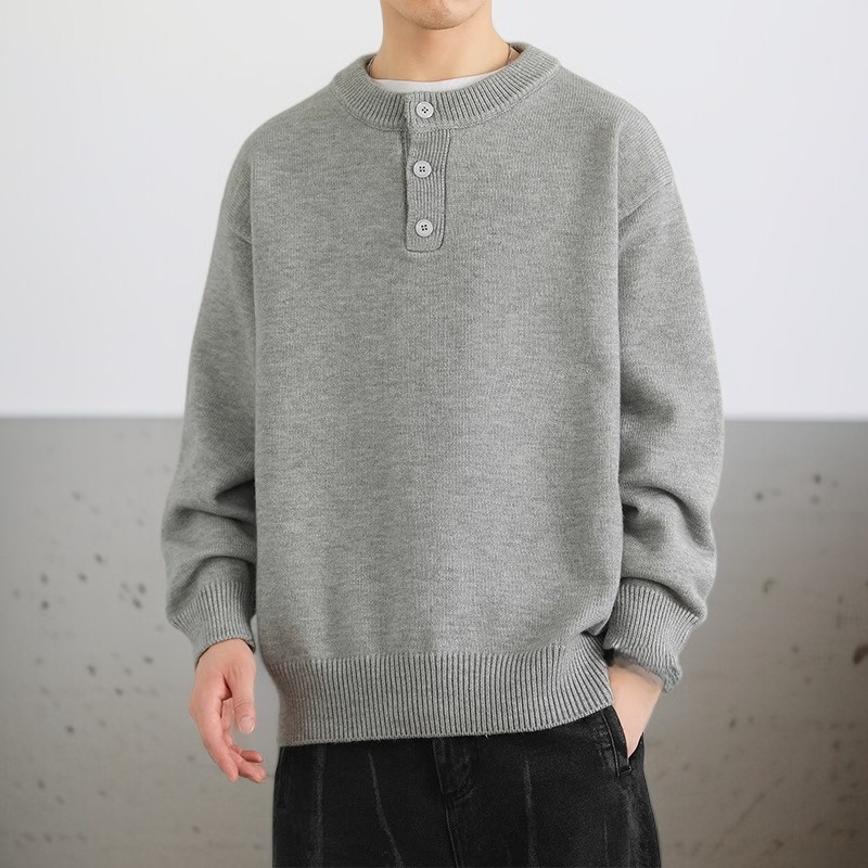 남성 라운드 넥 커버 단색 니트 스웨터