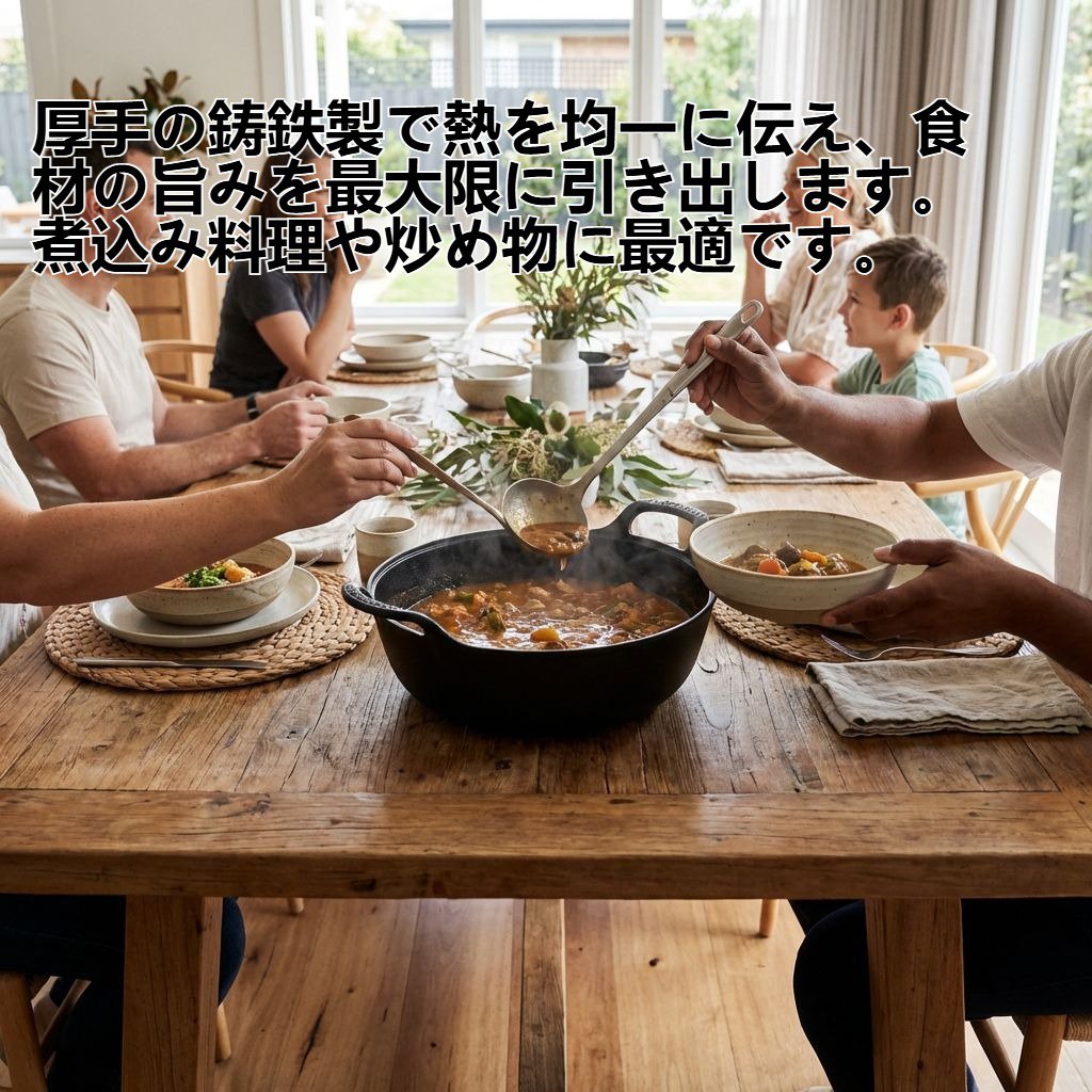 厚手の鋳鉄製中華鍋／シチュー鍋