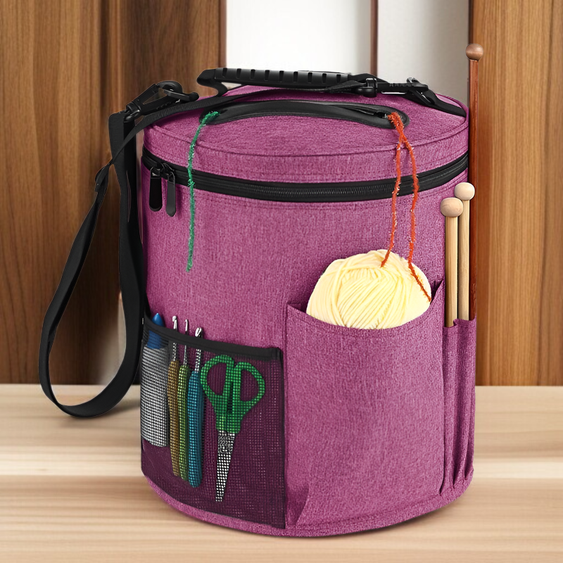 バレルヤーンバッグ DIY 手編みヤーンバッグ 大容量収納 ウールボール かぎ針編み収納バッグ