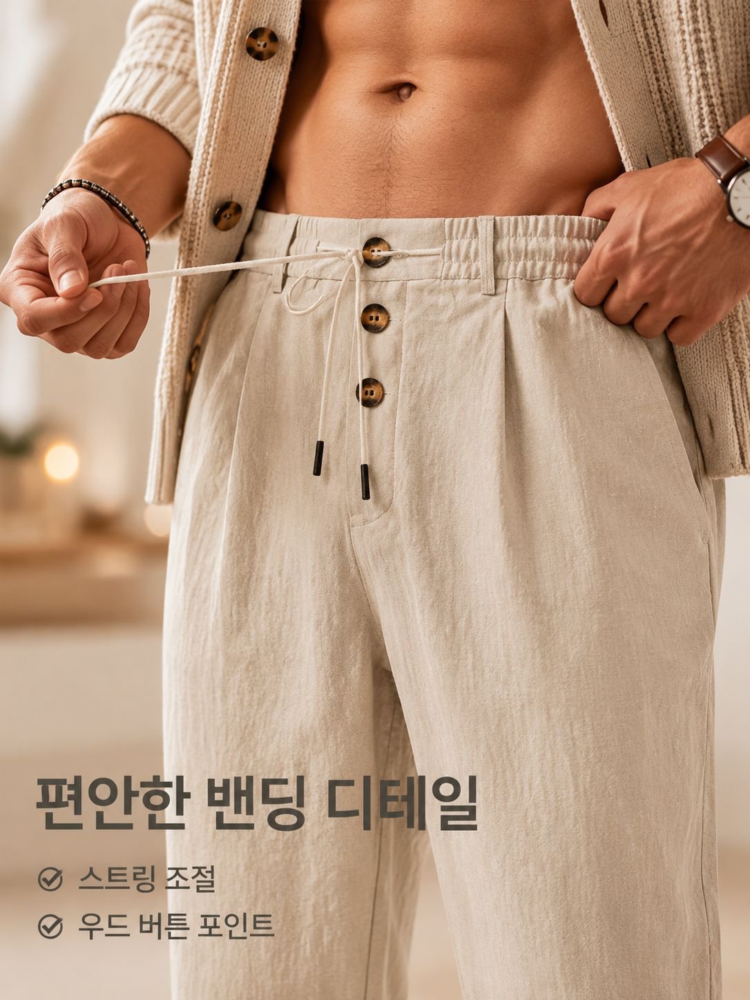 남성 린넨 루즈핏 캐주얼 팬츠