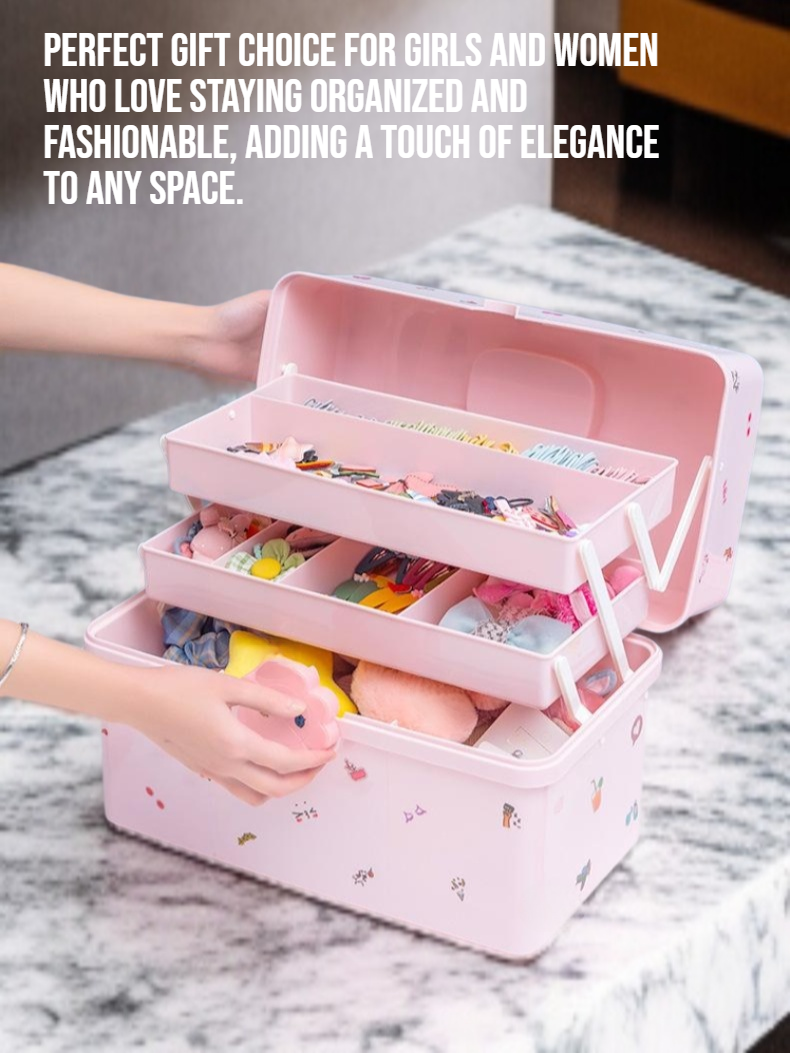 Open pink storage box showing layered design