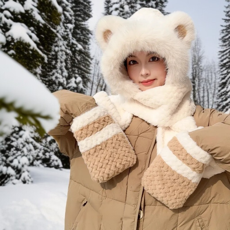 양털 안감이 들어간 따뜻한 스카프, 모자, 장갑