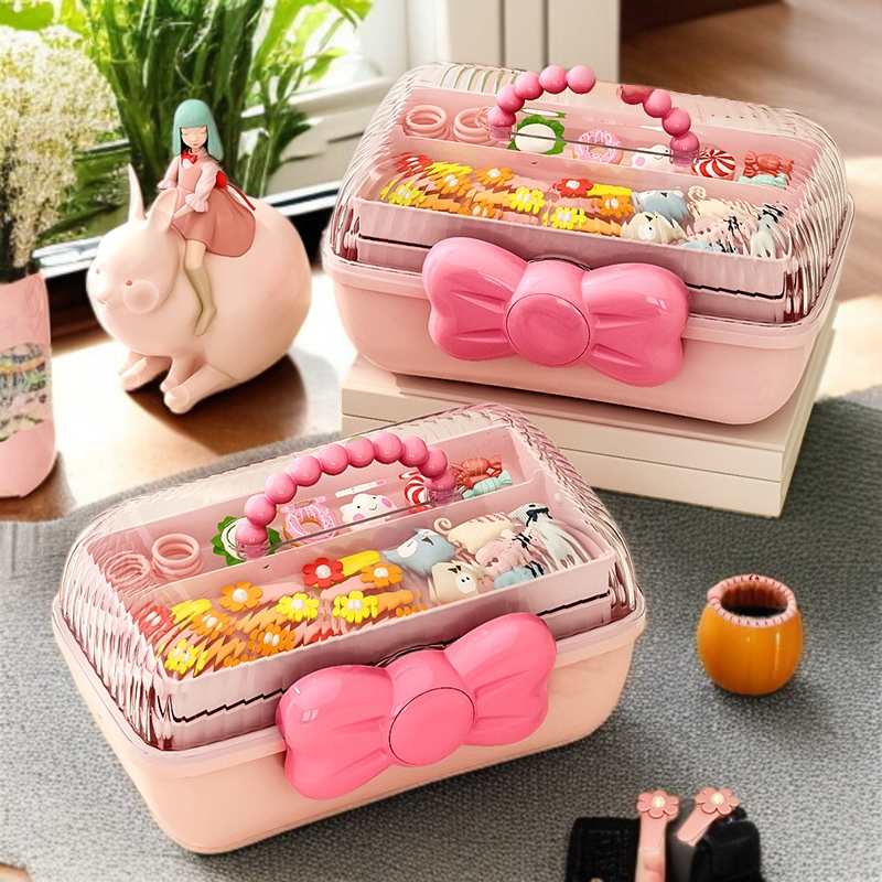 ヘアアクセサリー収納ボックスかわいい大容量子供ヘアピンヘアピン収納ボックスジュエリー化粧品収納ボックスデスクトップ防塵ジュエリー収納ボックス