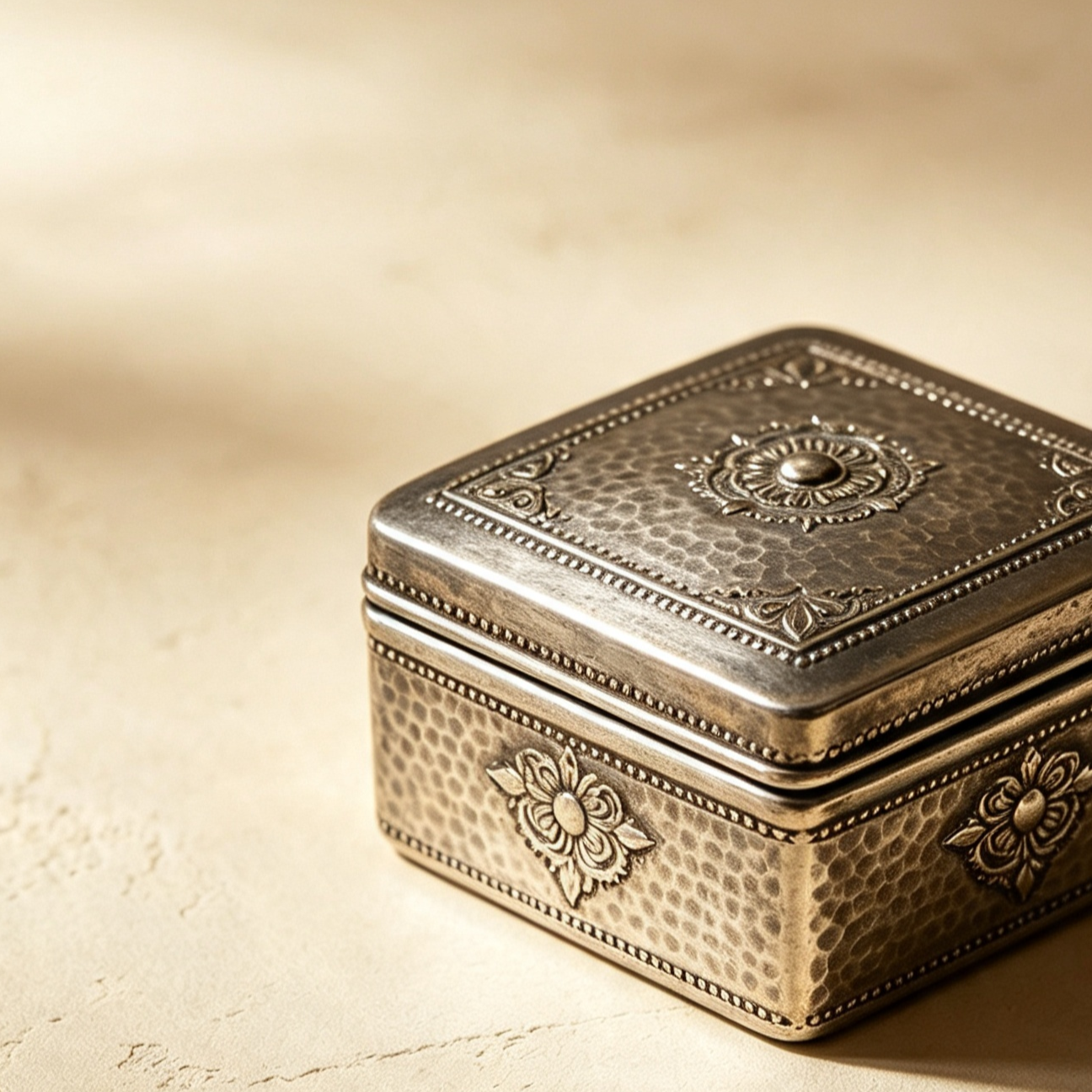 Silver carved storage box (2 pieces)