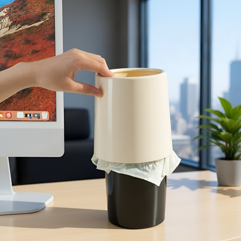 2단 원형 탁상용 쓰레기통 미니 수납함