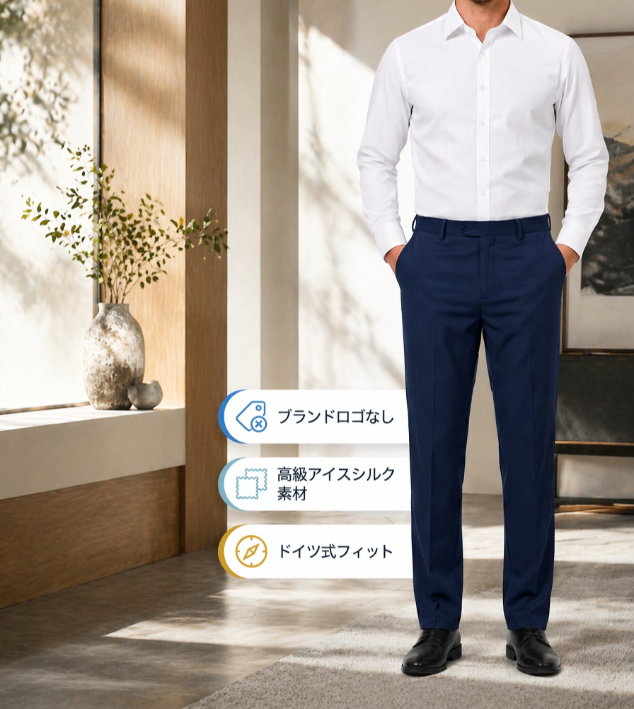 メンズノーアイロンアイスシルクストレッチスラックス全体画像
