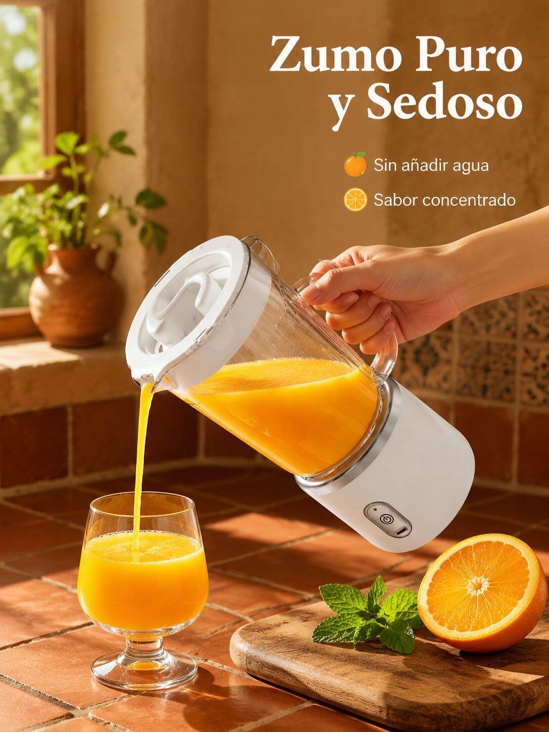 Licuadora recargable para uso doméstico preparando batidos