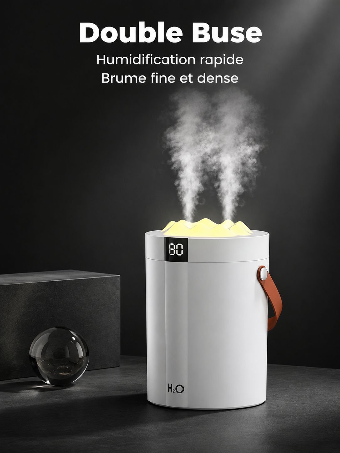 Humidificateur à double buse avec affichage numérique et grande capacité